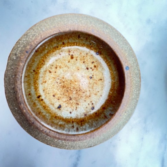 Handmade Pottery Jar Lid Earthenware Stoneware Beige Brown Speckle Plant Motif - Picture 6 of 11